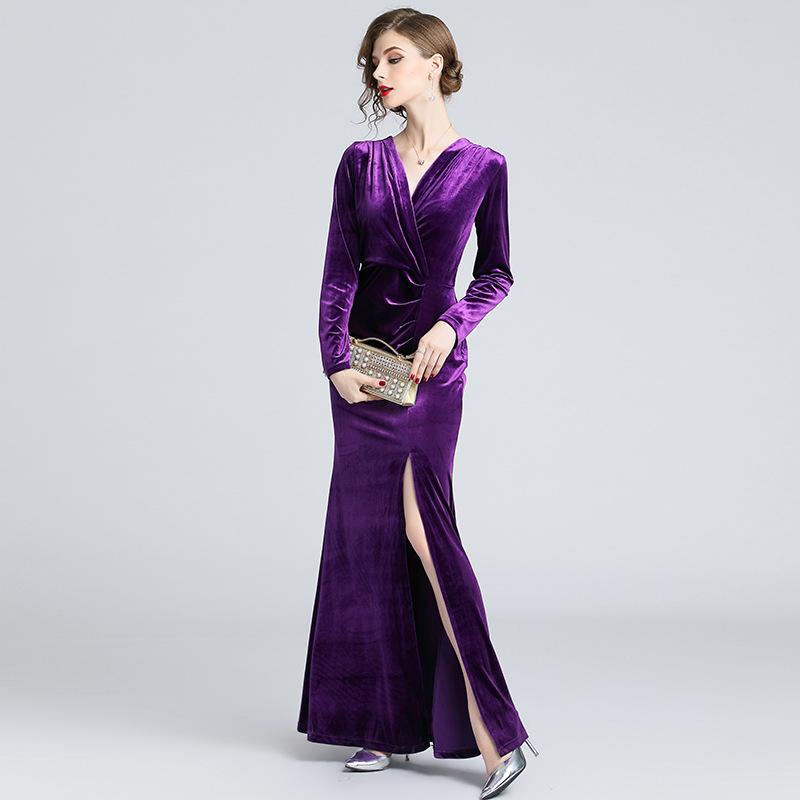 Long Sleeve Pleated Slit Dress Banquet Evening Dress 07a68e2a 2643 4bd1 9721 28e5efe6de20