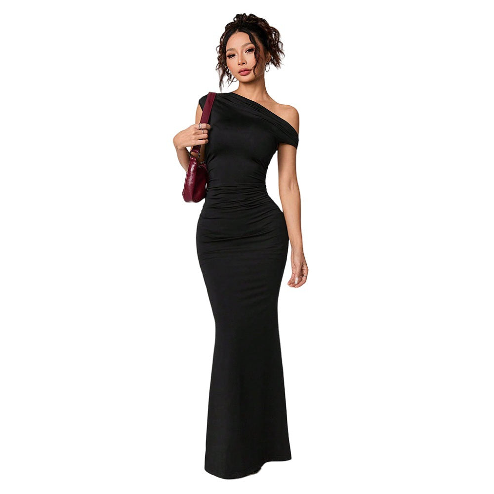 women's sexy socialite style dress summer off shoulder slant neck black evening gown maxi dress women's sexy socialite style dress summer off shoulder slant neck black evening gown maxi dress