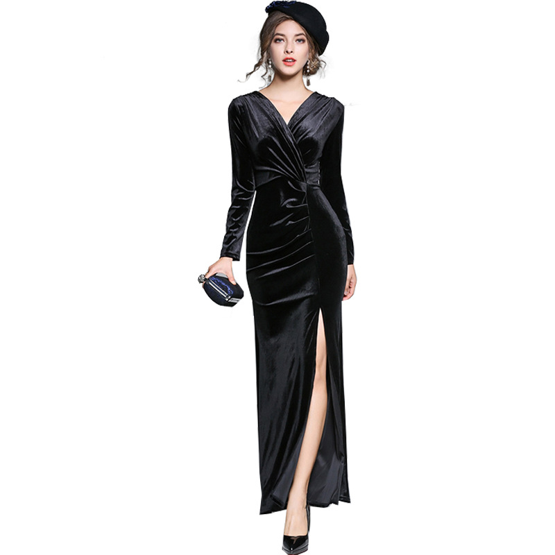 Long Sleeve Pleated Slit Dress Banquet Evening Dress 328661a2 B24d 496f Ac56 87fc5e3d5b5c
