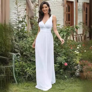 women's elegant graceful deep v neck sleeveless chiffon formal maxi evening dress