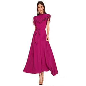 party dress with flowing sleeves and layered belts