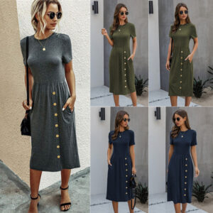 button casual women knitted dress