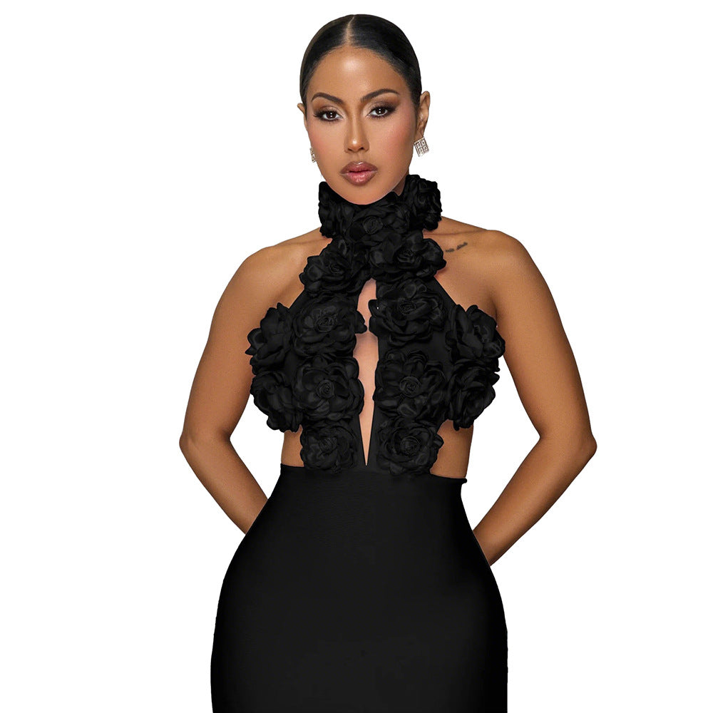 dress sexy halter large flower evening dress dress women dress sexy halter large flower evening dress dress women