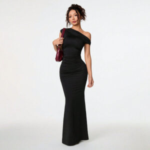 women's sexy socialite style dress summer off shoulder slant neck black evening gown maxi dress