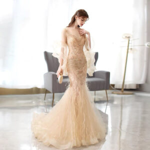 golden mermaid evening dress ladies banquet