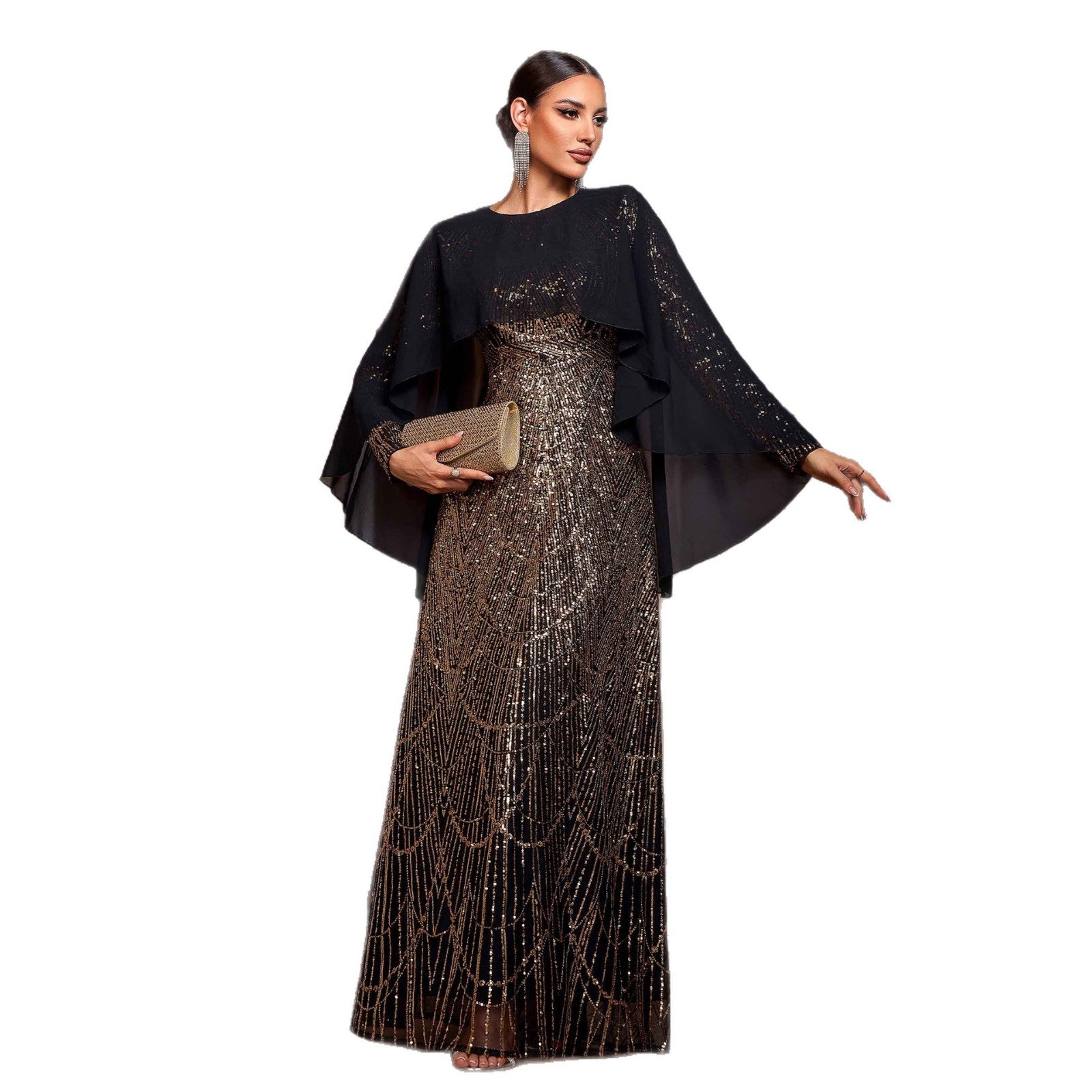 elegant long sleeve round neck shawl banquet sequined a line evening dress elegant long sleeve round neck shawl banquet sequined a line evening dress