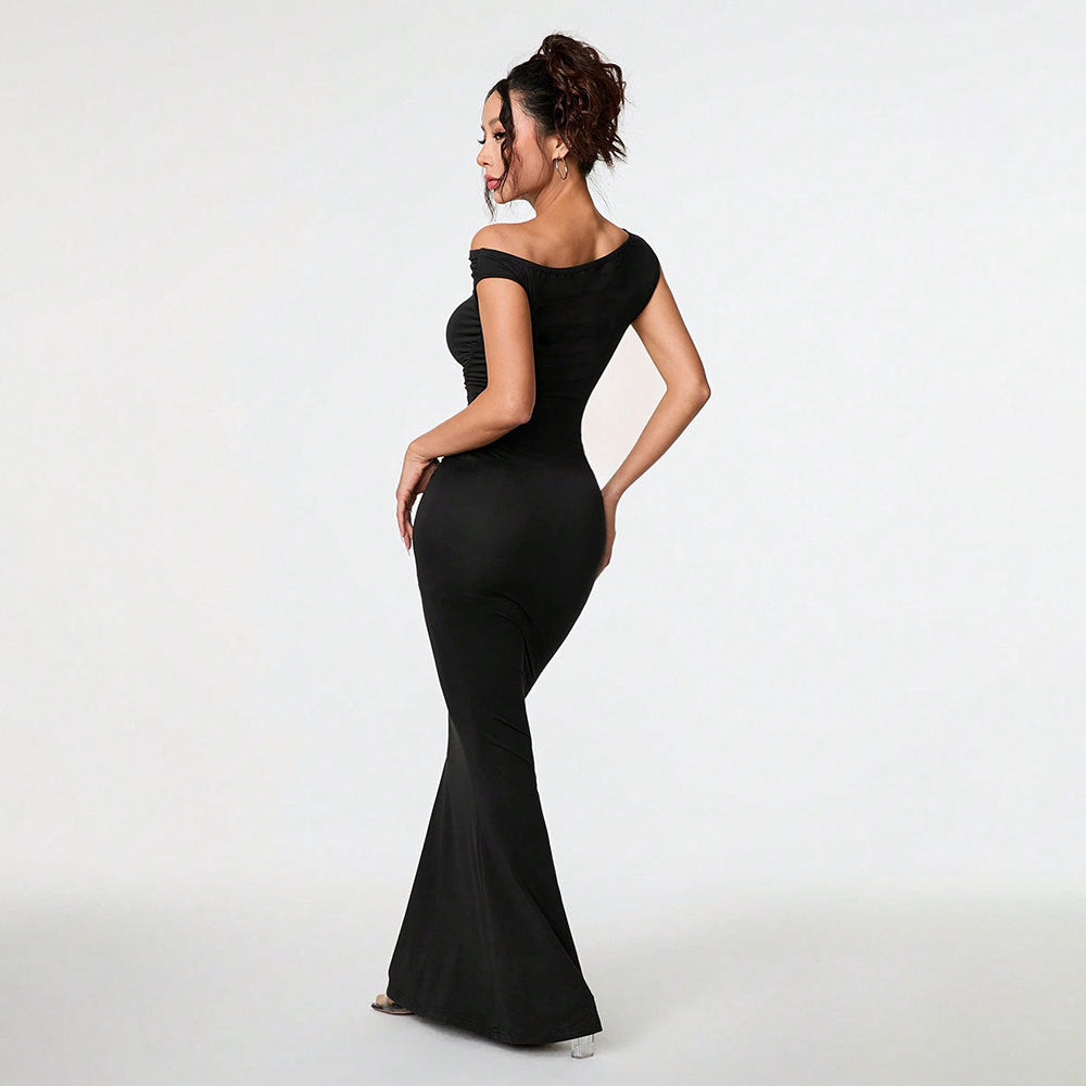 women's sexy socialite style dress summer off shoulder slant neck black evening gown maxi dress women's sexy socialite style dress summer off shoulder slant neck black evening gown maxi dress