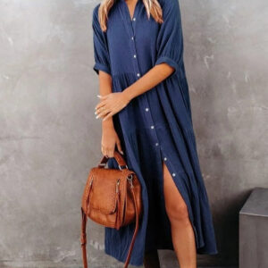 women's long sleeve button dress casual dress