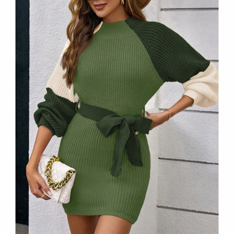 women's color block sweater midi dress fall long sleeve bodycon dress with tie waist women's color block sweater midi dress fall long sleeve bodycon dress with tie waist